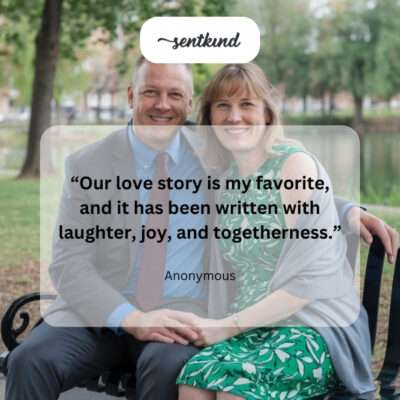 Two hearts connected by a ribbon with small icons of laughter and joy.