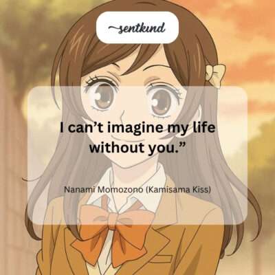 Nanami Momozono looking lovingly at Tomoe, her hand gently reaching towards him in a heartwarming scene from the anime Kamisama Kiss.