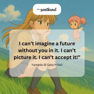 An anime character, Konata Izumi, is depicted talking to herself with a cheerful expression.