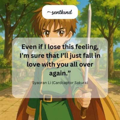 An illustration of Syaoran Li from Cardcaptor Sakura looking tenderly with a determined expression, conveying a heartfelt confession.