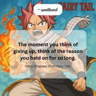 A determined Natsu Dragneel stands amidst rocky terrain, looking ahead with unwavering focus.