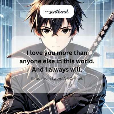 An illustration of Kirito and Asuna from Sword Art Online holding hands in a warm, glowing fantasy setting.
