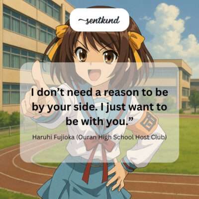 An anime image of Haruhi Fujioka from Ouran High School Host Club looking directly at the viewer with a gentle, sincere expression.