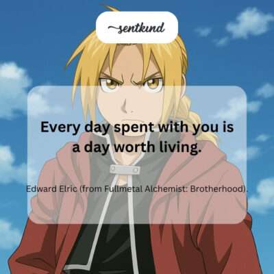 An illustration depicts Edward Elric with a thoughtful expression, embodying his reflection on the value of life spent with loved ones.