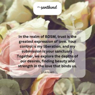 BDSM, trust as love, control as liberation.
