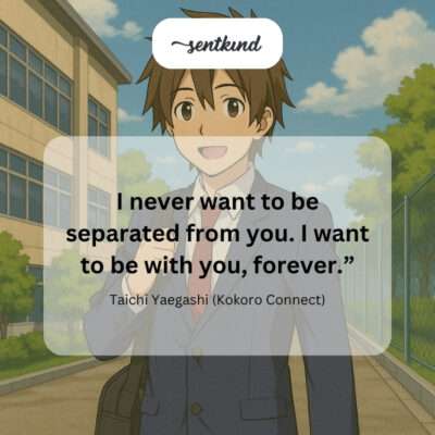 An illustration depicts Taichi Yaegashi holding the hand of another character from Kokoro Connect, expressing deep emotion in a moment of profound connection.