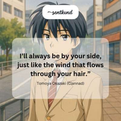 A young man standing beside a young woman, with the wind gently blowing through her hair as they look out over a landscape.