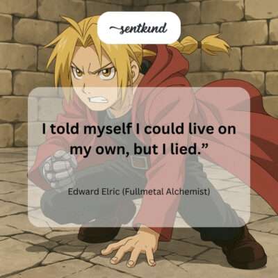 An illustration of Fullmetal Alchemist's Edward Elric shows him sitting alone with a thoughtful, melancholy expression.