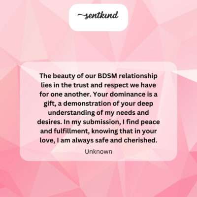 BDSM, dominance as gift, submission as peace.