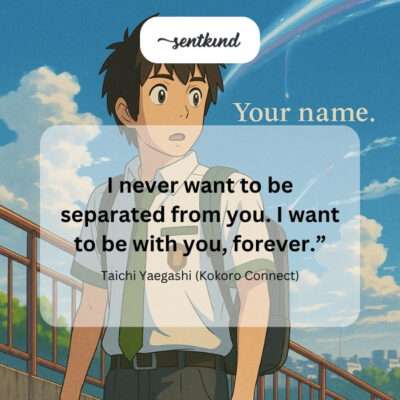 A boy holds a girl's hand while looking intensely into her eyes, conveying a deep desire for eternal connection.