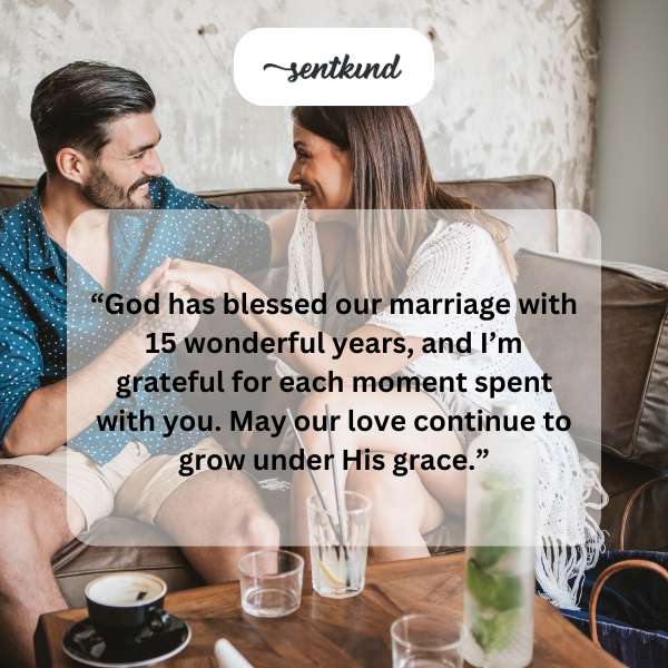 Couple celebrating their 15th anniversary with faith as their foundation.