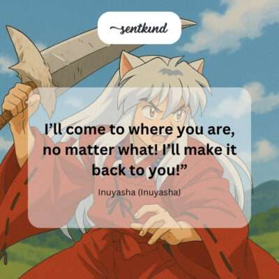 Inuyasha, mid-leap with a determined expression, races towards an unseen destination.