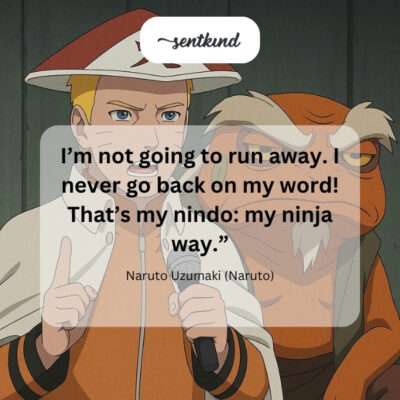 Naruto Uzumaki stands resolutely in a battle pose, his face showing unwavering determination.