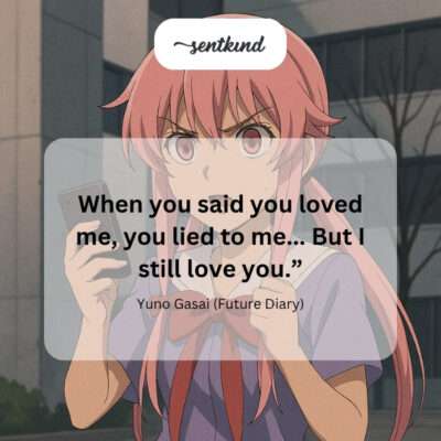 Yuno Gasai from Future Diary is shown with an intense, slightly unsettling expression befitting her obsessive personality.