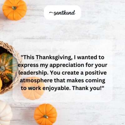 Expressing my appreciation for your leadership this Thanksgiving. You create a positive and enjoyable work atmosphere. Thank you!