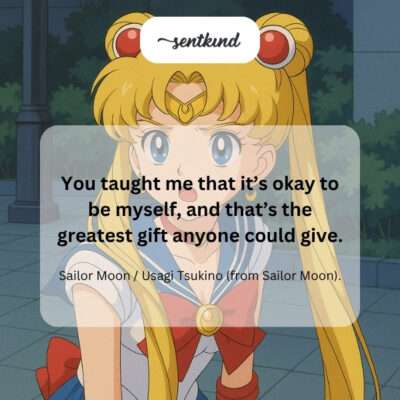 An illustration depicts Usagi Tsukino from Sailor Moon smiling warmly, bathed in soft light.