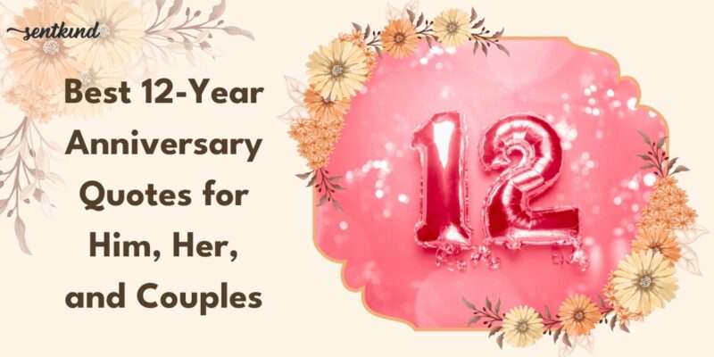 Pink anniversary design with floral border and number 12 balloon celebrating a 12-year milestone