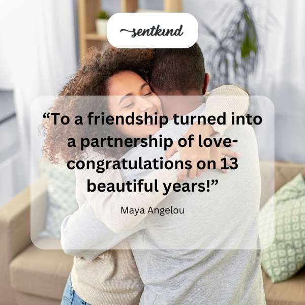 A couple joyfully celebrates their 13th anniversary with love and affection.