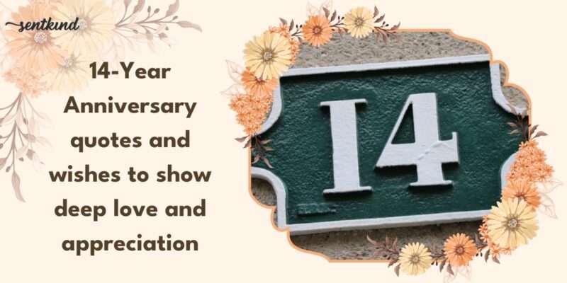 Number 14 on green plaque with floral frame.