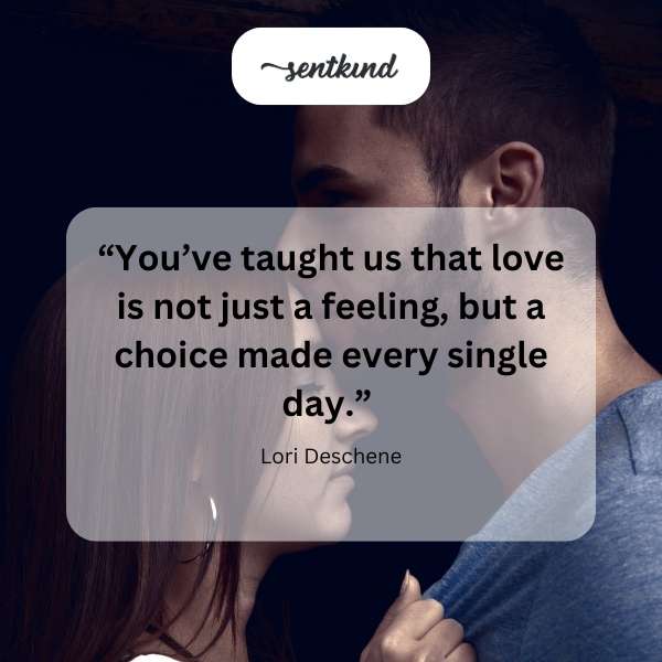 Quote about love being a daily choice overlaid on a soft background.