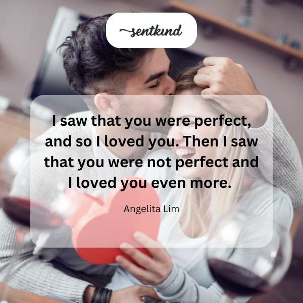 A textured background with an overlaid quote about loving imperfections.