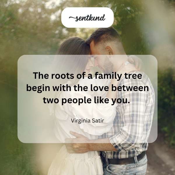 Intertwined roots of a tree forming a heart shape symbolize a family's origin.