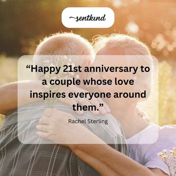 A couple joyfully celebrates their 21st anniversary with a loving embrace.
