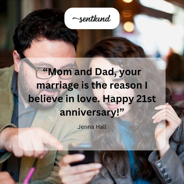 A happy couple celebrates their 21st wedding anniversary.