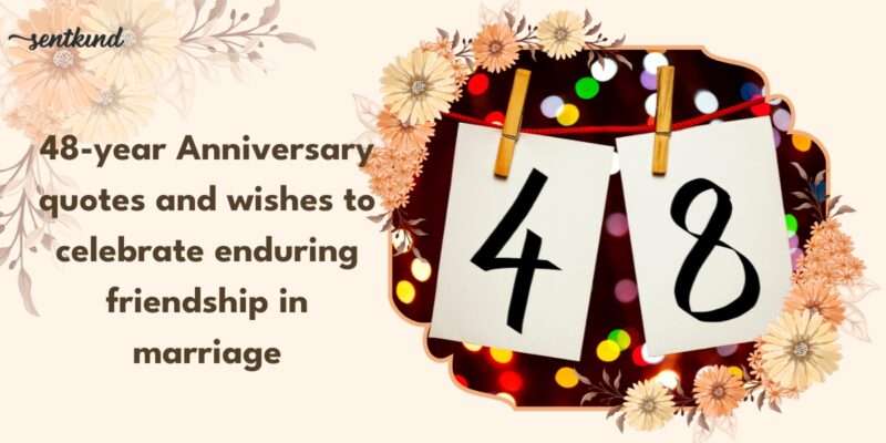 48th anniversary celebration with floral frame, colorful lights, and hanging cards displaying the number 48