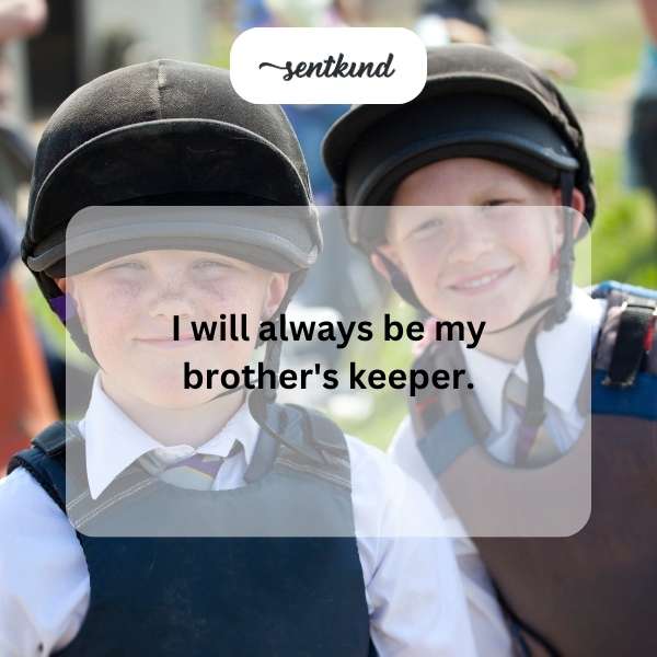Two brothers stand side-by-side, one slightly taller and protective of the other.