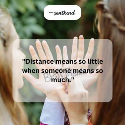 Two friends laughing together across a vast, scenic landscape, symbolizing their strong connection despite distance.