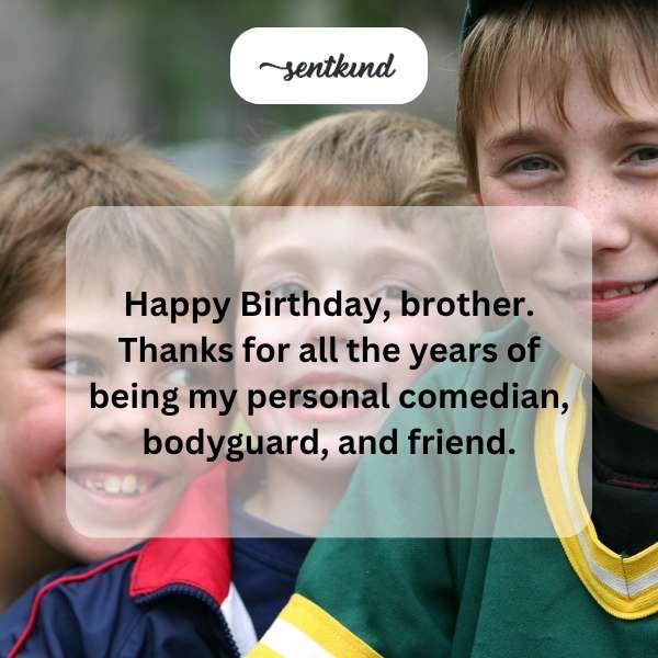 A smiling brother embraces his sibling, suggesting a close relationship and shared joy.