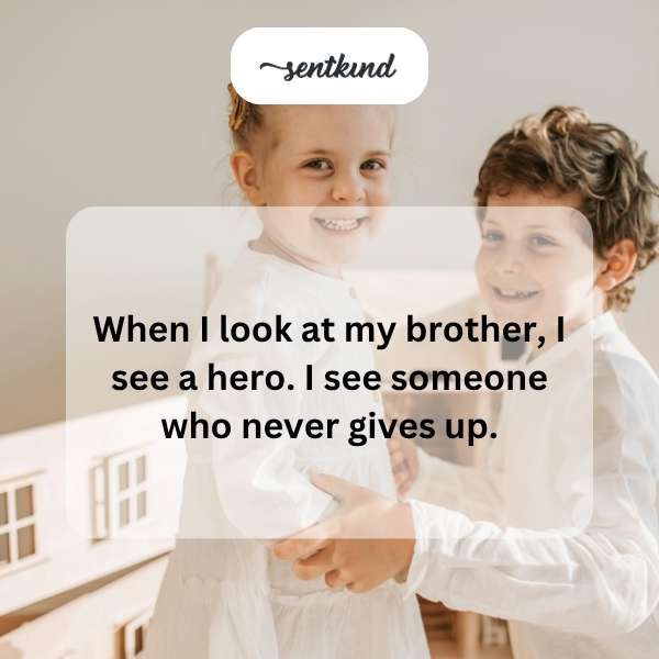 A young boy looks up admiringly at his older brother.