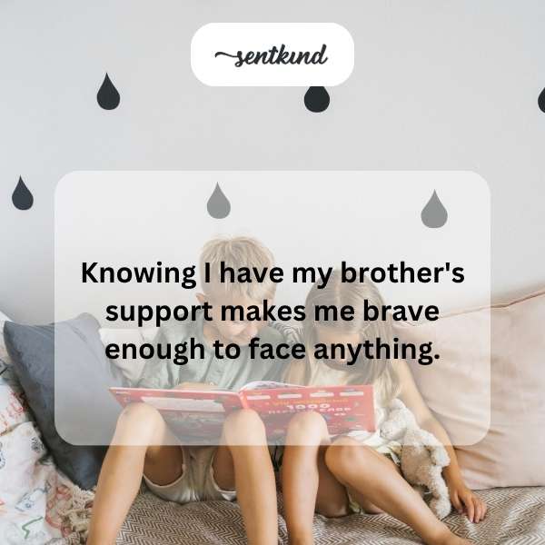 Two brothers stand back-to-back, symbolizing support and bravery.