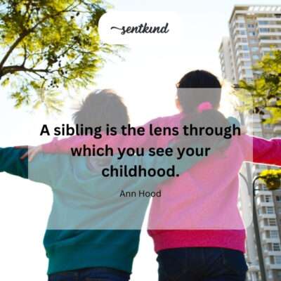 Siblings looking at old photos together.