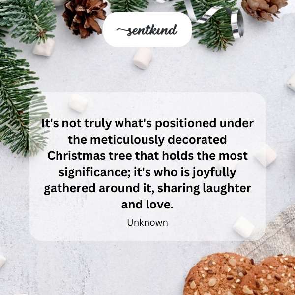 A family joyfully gathers around a decorated Christmas tree, symbolizing togetherness.