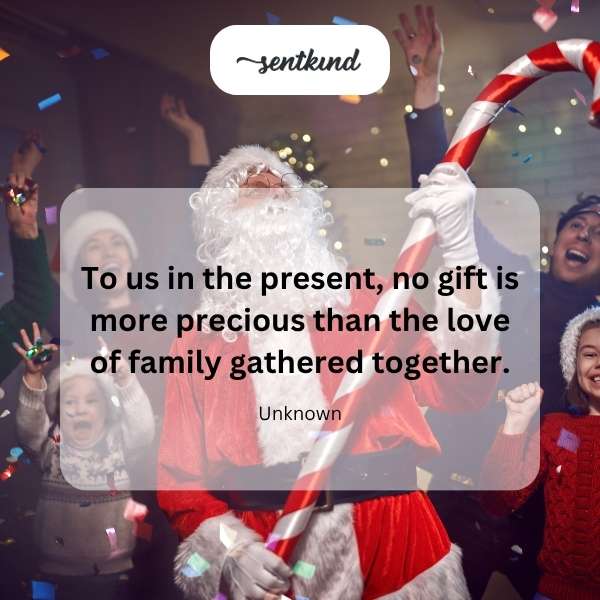 A diverse family warmly embraces each other during a holiday gathering.