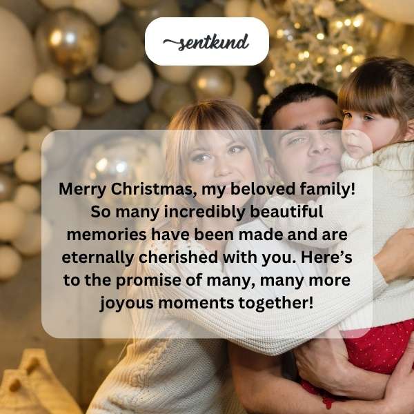 A family gathers around a Christmas tree, exchanging gifts and smiles.