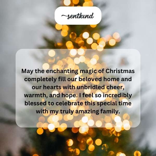 A family gathers around a brightly lit Christmas tree, filled with love and joy.