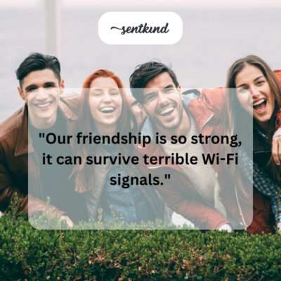 A strong Wi-Fi signal icon next to two smiling friends.