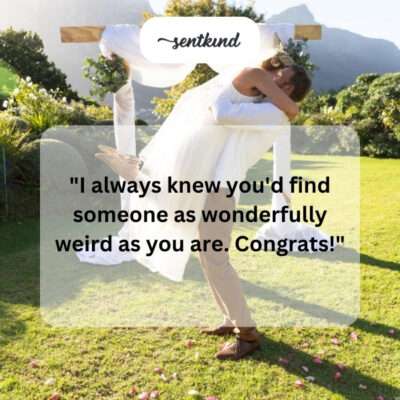 A humorous self-deprecating comment at a wedding.