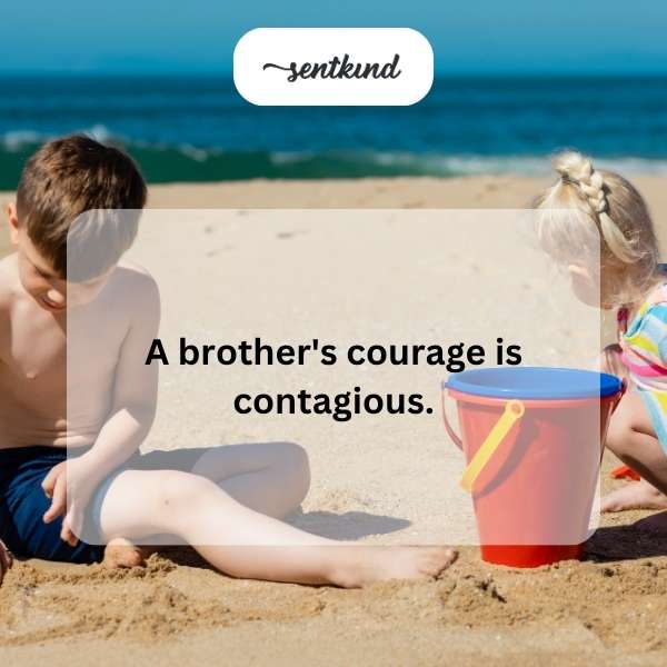 Two brothers stand back-to-back, one looking determined while the other smiles confidently.