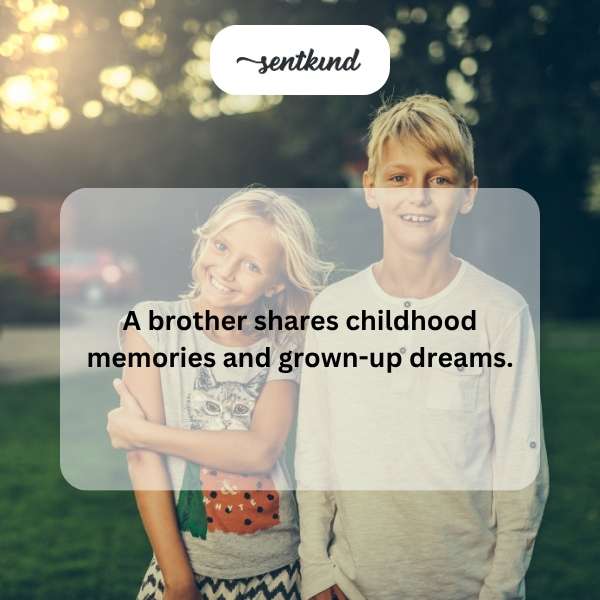 Two brothers are smiling and looking at old photographs together.