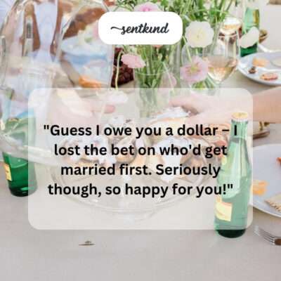 Friends jokingly settle a bet at a wedding.