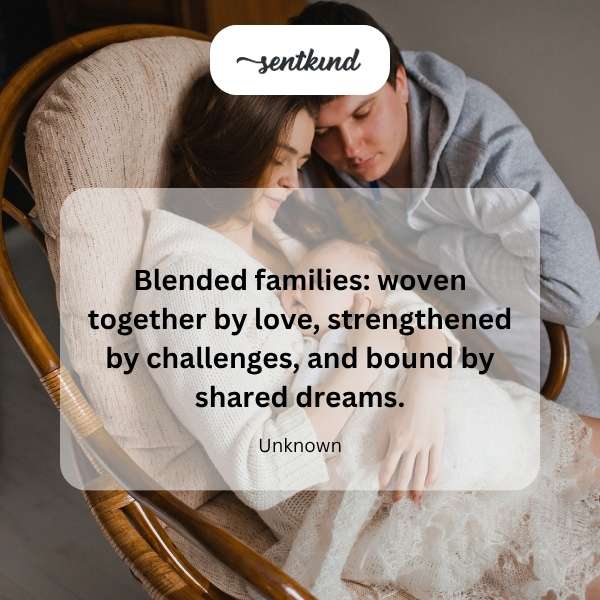 A diverse blended family embraces tightly in a sunlit park.