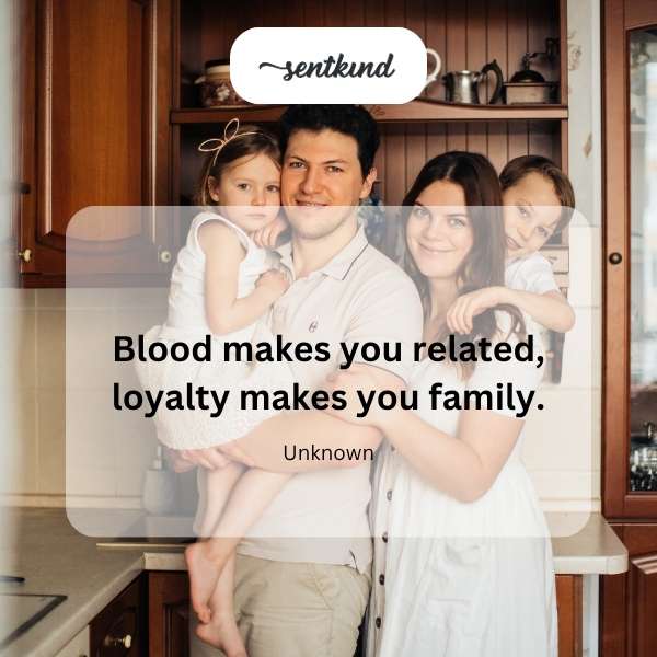 A diverse group of people are gathered, symbolizing a chosen family bond.