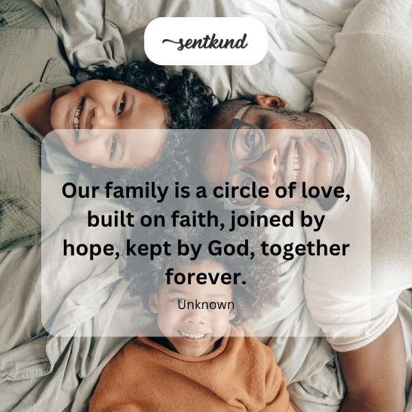 Interlocking circles representing a family bond, symbolizing love, faith, hope, and unity.
