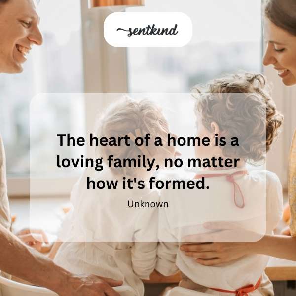Diverse family embracing warmly inside a brightly lit home.