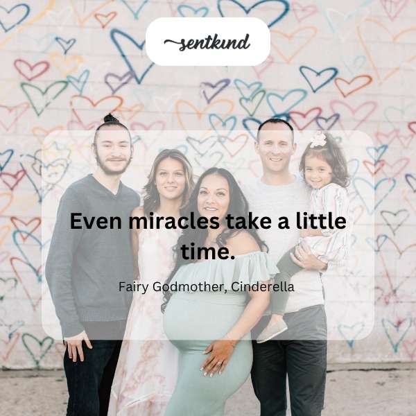 A blooming flower emerging from cracked earth symbolizes patience in family growth.
