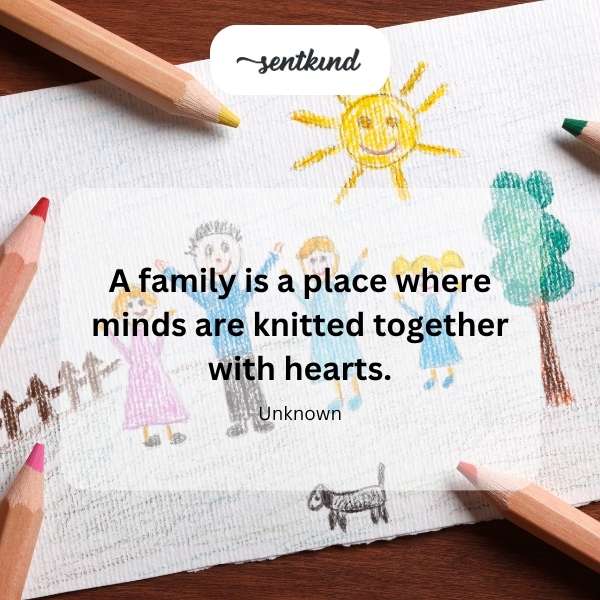 A diverse family is shown embracing in a warm, sunlit living room.